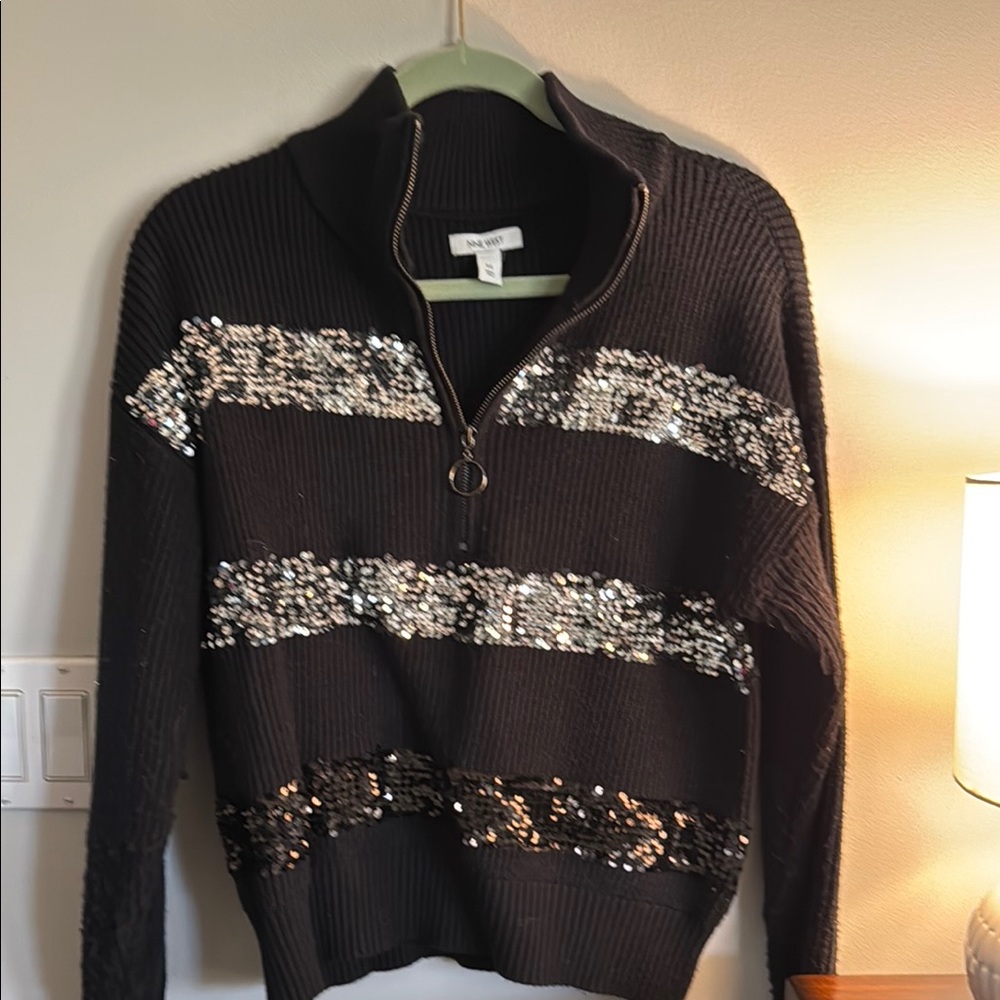 Nine West Black and Silver Sequins Sweater